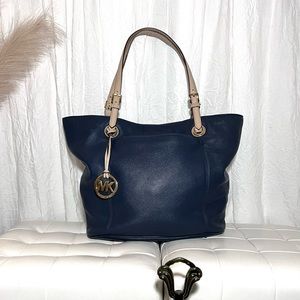 Michael Kors Pebble Leather Navy/Beige Tote Purse